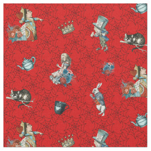 Alice in Wonderland op rood en zwart cobweb Stof
