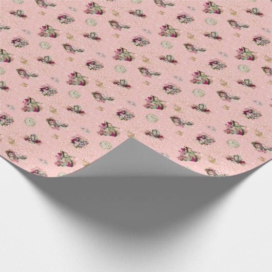 Alice in Wonderland op Roze en Gold Glitter Cadeaupapier (Hoek)