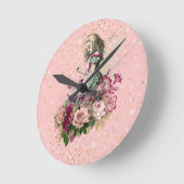 Alice in Wonderland op Roze en Gold Glitter Ronde Klok (Hoek)