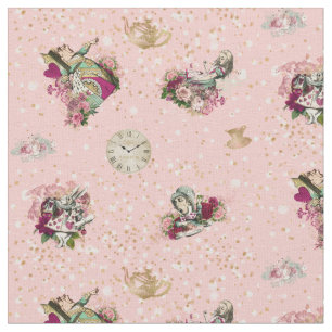 Alice in Wonderland op Roze en Gold Glitter Stof