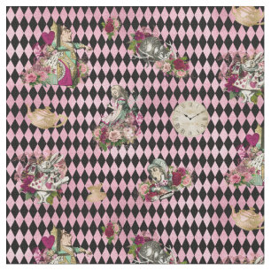 Alice in Wonderland op Roze en Zwarte Harlequin Stof