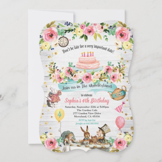 Alice in Wonderland op uitnodiging voor baby (Voorkant)