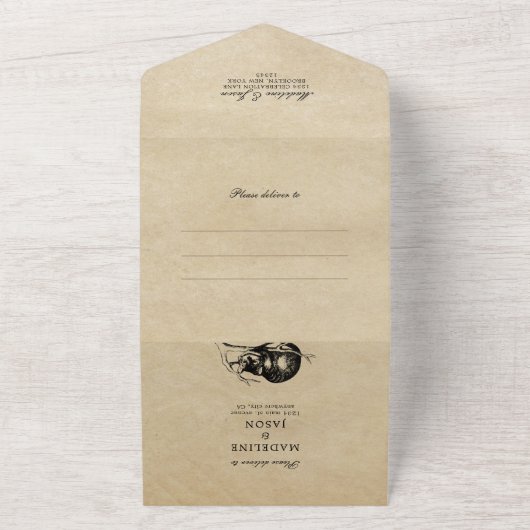 Alice in Wonderland Original Wedding All In One Uitnodiging (Buitenkant)