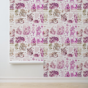Alice in Wonderland Paarse Beige Toile Kwekerij Behang