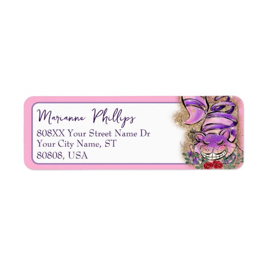 Alice in Wonderland Paarse en roze Cheshire Cat Etiket (Voorkant)