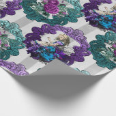 Alice in Wonderland Paarse groene Lijsten Cadeaupapier (Hoek)