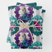 Alice in Wonderland Paarse groene Lijsten Inpakpapier Vel (In situ)