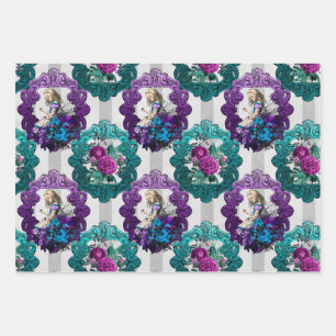 Alice in Wonderland Paarse groene Lijsten Inpakpapier Vel