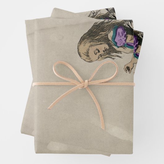 Alice in Wonderland Paarse ontkoppeling van Floral Inpakpapier Vel (In situ)