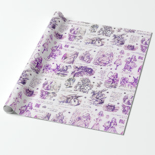 Alice in Wonderland Paarse Toile Quotes Cadeaupapier