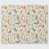  Alice in Wonderland Paddestoel Blauw Rood Cadeaupapier (Vlak)