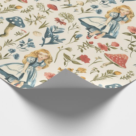  Alice in Wonderland Paddestoel Blauw Rood Cadeaupapier (Hoek)