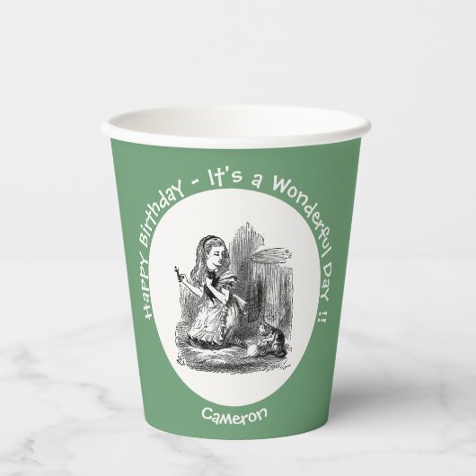 Alice in Wonderland Party - Alice en de Kitten Papieren Bekers (Voorkant)