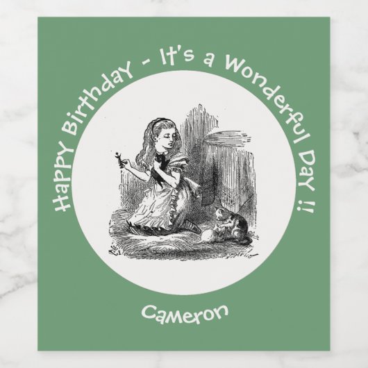 Alice in Wonderland Party - Alice en de Kitten Wijn Etiket (Enkel label)