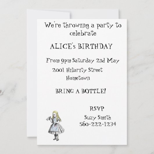 Alice in Wonderland Party Invitation Card Kaart (Achterkant)
