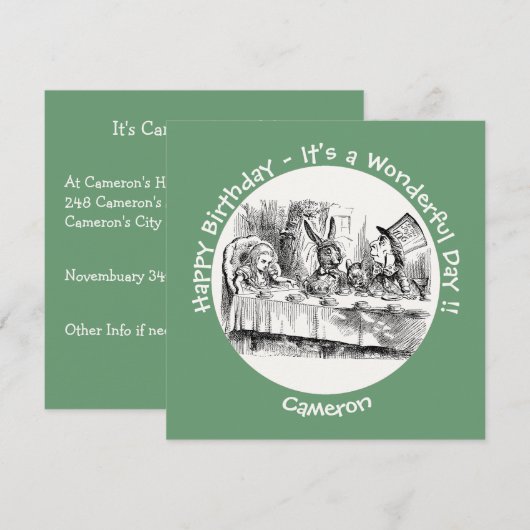 Alice in Wonderland Party - Mad Hatter's Tea Party Kaart (Voorkant / Achterkant)