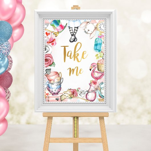 Alice in Wonderland Party Sign, neem me tafel teke Poster
