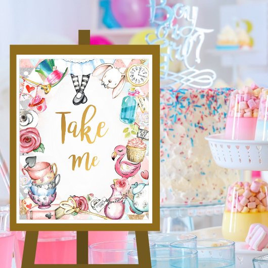 Alice in Wonderland Party Sign, neem me tafel teke Poster