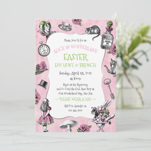 Alice in Wonderland Pasen Brunch Kaart (Staand voorkant)