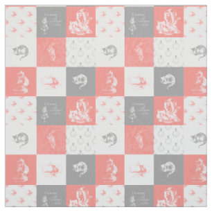 Alice in Wonderland Patchwork Grey Coral Fabric Stof