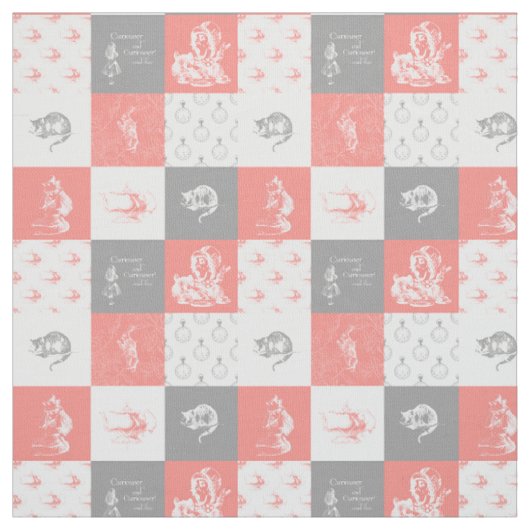 Alice in Wonderland Patchwork Grey Coral Fabric Stof (Swatch)