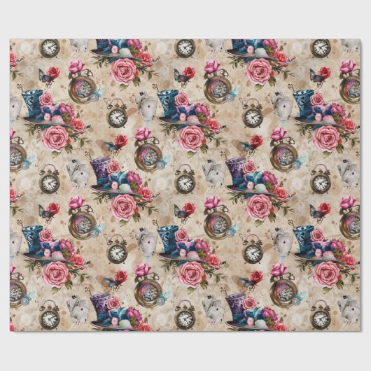 Alice in Wonderland Pattern Cadeaupapier (Vlak)