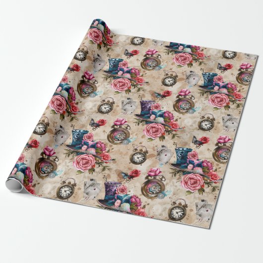 Alice in Wonderland Pattern Cadeaupapier (Uitgerold)