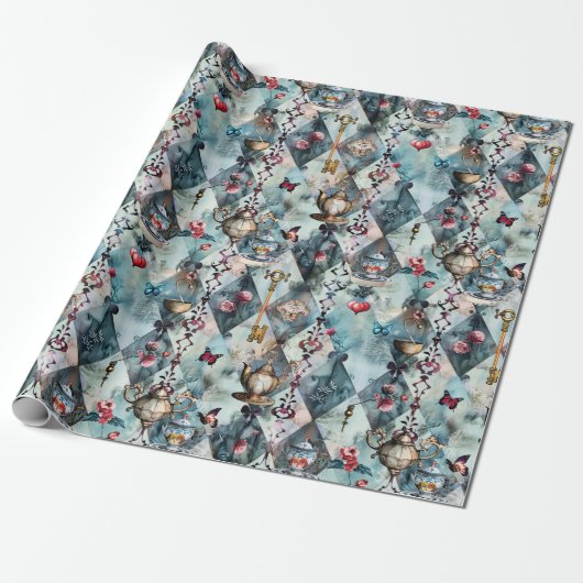 Alice in Wonderland Pattern Cadeaupapier (Uitgerold)
