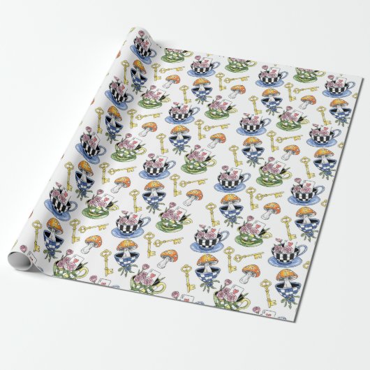 Alice in Wonderland Pattern Cadeaupapier (Uitgerold)