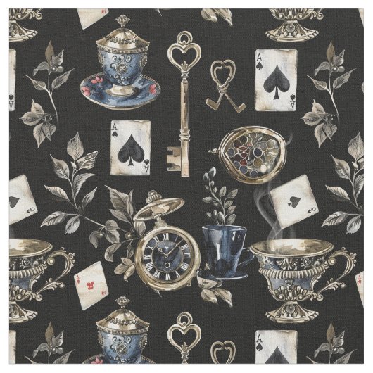 Alice in Wonderland Pattern Fabric Stof (Close Up)