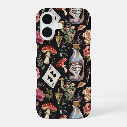 Alice in Wonderland Pattern iPhone 16 Hoesje (Achterkant)