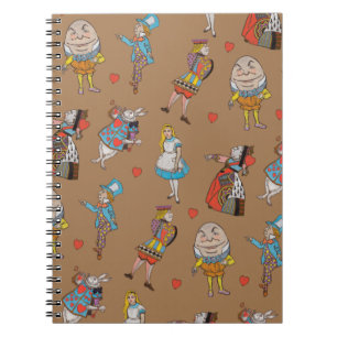 Alice in Wonderland Pattern op brown Notitieboek