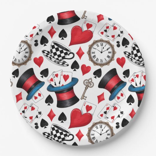 Alice in Wonderland Pattern Papieren Bordje (Voorkant)