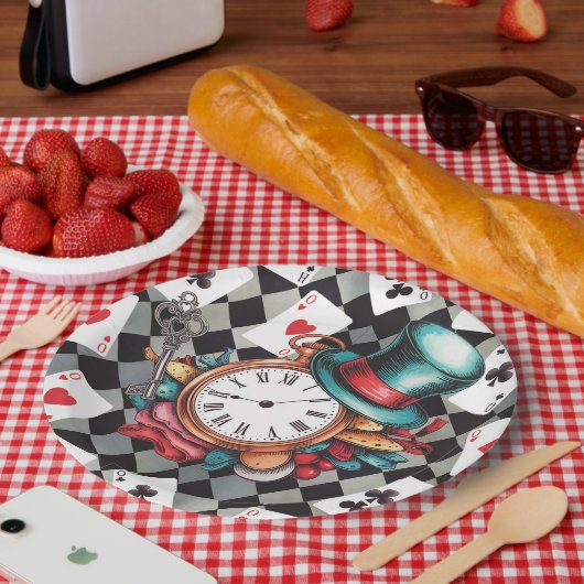 Alice in Wonderland Pattern Papieren Bordje (Picknick)