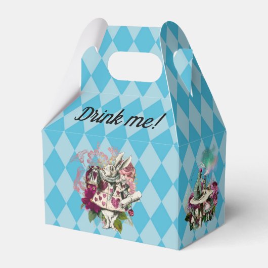 Alice in Wonderland Personages op Blue Harlequin Bedankdoosjes (Achterkant)