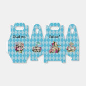 Alice in Wonderland Personages op Blue Harlequin Bedankdoosjes (Uitgevouwen)