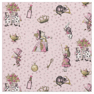 Alice in Wonderland personages op een roze glitter Stof