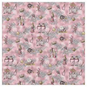 Alice in Wonderland personages op roze en glitter Stof
