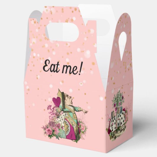 Alice in Wonderland Personages op Roze en Goud Bedankdoosjes (Geopend)