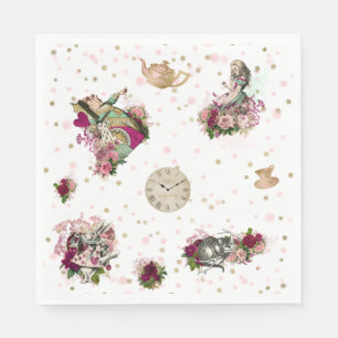 Alice in Wonderland-personages op White & Glitter Servet