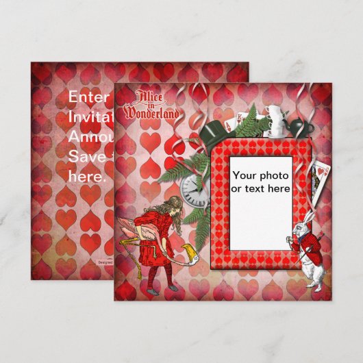 Alice in Wonderland Photo Invitation Cards Kaart (Voorkant / Achterkant)