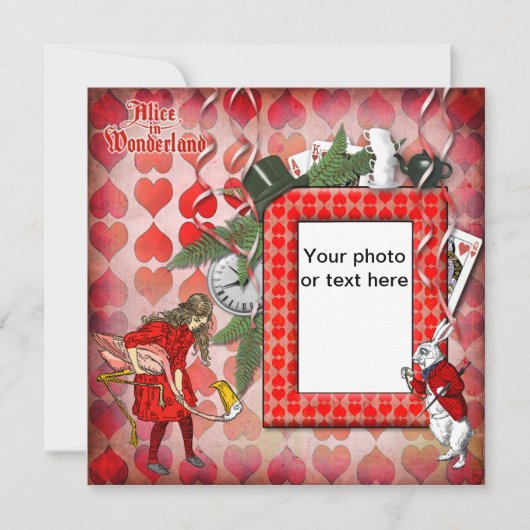 Alice in Wonderland Photo Invitation Cards Kaart (Voorkant)