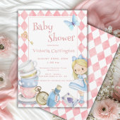 Alice in Wonderland Pink Whimsical Baby shower Kaart
