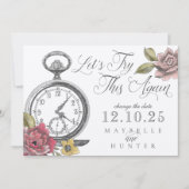 Alice in Wonderland Pocket Watch & Florals Save The Date (Voorkant)