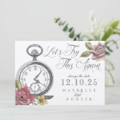 Alice in Wonderland Pocket Watch & Florals Save The Date (Staand voorkant)