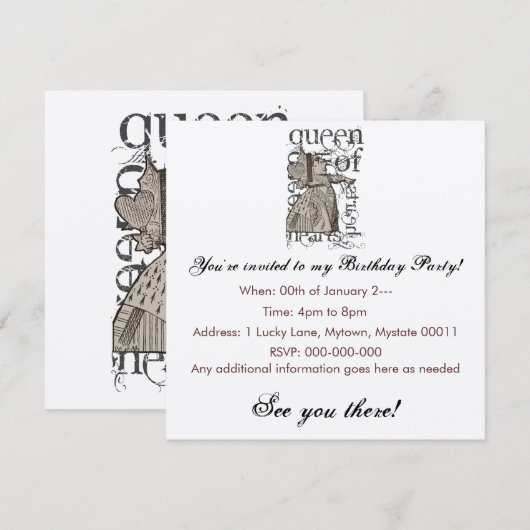 Alice in Wonderland Queen of Heart Grunge (Single) Kaart (Voorkant / Achterkant)