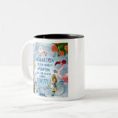 Alice in Wonderland Quote - Verbeelding Tweekleurige Koffiemok (Voorkant links)