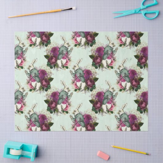 Alice in Wonderland Rabbit Green Decoupage Tissuepapier (Craft)
