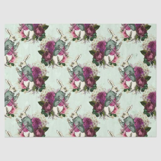 Alice in Wonderland Rabbit Green Decoupage Tissuepapier (Voorkant)