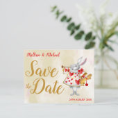 Alice in Wonderland Rabbit Herald Save the Date Briefkaart (Staand voorkant)